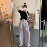 Summer Loose Casual Long Women Fashion Thin High Waist Pants Black Simple Wide-leg Pants Trousers Korean