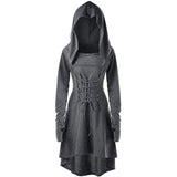Womens Renaissance Archer cosplay Costumes Hooded Robe Lace Up Vintage Pullover Long Hoodie Dress Cloak Halloween LARP Party