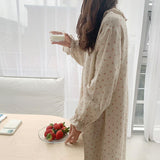 Ruffles Sleep Dress Women Long Sleeve Kawaii Cherry Print Korean Sleepwear Homewear Long Dress Autumn Elegant Casual Loose