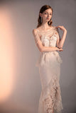 Lace Crochet Ruffles Bodycon Midi Dress Summer Spaghetti Strap Pearl Beading Party Irregular Dresses Women Elegant