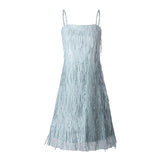 Evening Party Elegant Diamonds Tassel Dress Vestiso Spaghetti Strap A-Line Bodycon Mini Dress Women Summer Dresses