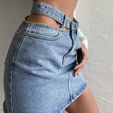 Woloong Y2K Women's Denim Skirt  Fashion High Waist Hollow Button Skirt Female Casual Pocket Slim A-line Skirts Aesthetic Clothes