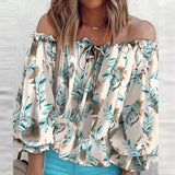 Woloong Elegant Lace-Up Tassel Chic Blouses Shirts  Summer Vintage Floral Print Boho Tops Women Sexy Off Shoulder Flare Sleeve Blusa