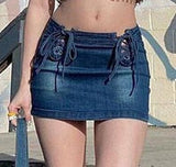 woloong High Waist Short Jeans Denim Solid Skirt Bandage Summer Women Fashion Streetwear Y2K Trousers