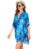Woloong Women Shirt Deep V Neckline Floral Print Beach Sunscreen Blouse 3/4 Sleeve Chiffon Lady Shirt Ladies Blouses 3XL