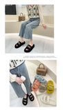 woloong  Women Fashion Metal Chain Warm Fluffy Slippers Cozy Faux Fur  Indoor Floor Outdoor Slides Flat Soft Furry Ladies Celebrities Fli