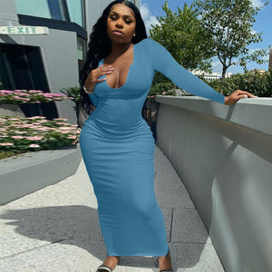 woloong  Long Sleeve Square Collar Ribbed Skinny Maxi Dress Summer Autumn Women Fashion Sexy Streetwear Lounghe Wear Y2K