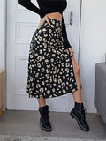 Casual Beach Split Midi Skirts Ladies Girls High Waist Leopard Printing A-line Skirts Women Fashion Summer Autumn Clothing