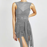 Mesh See Through Bodycon Party Dresses Women Sexy Clubwear Mini Dress Solid Sleeveless Basic Female Outfits