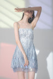 Evening Party Elegant Diamonds Tassel Dress Vestiso Spaghetti Strap A-Line Bodycon Mini Dress Women Summer Dresses