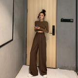 Woloong Straight woman pants Streetwear trousers women autumn winter korean style high waist solid wide leg pant casual