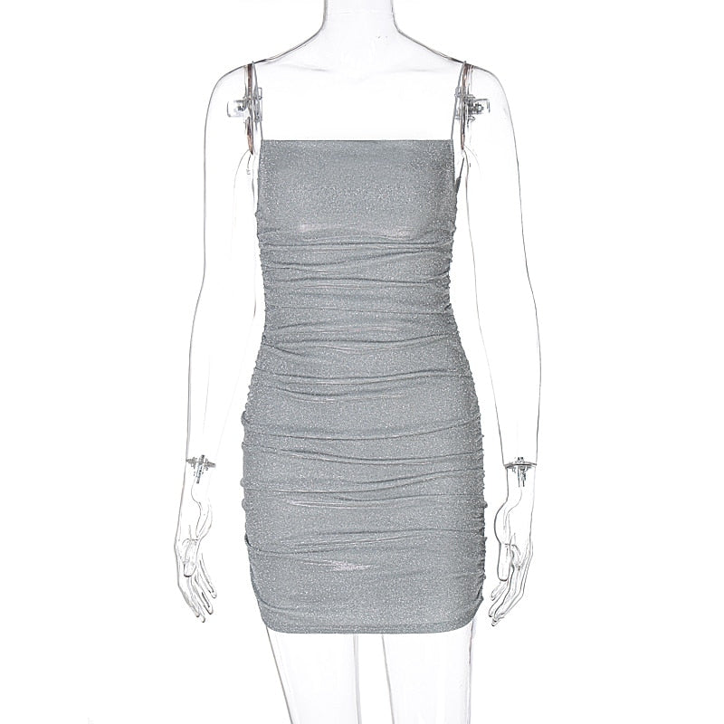 woloong Sleeveless Sequined Shiny Sexy Mini Dress Summer Women Fashion Streetwear Outfits Party Y2K Club Clothing