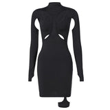 woloong Long Sleeve Hollow Out Sexy Mini Dress Summer Women Fashion Streetwear Outfits Y2K Chic Club Wear
