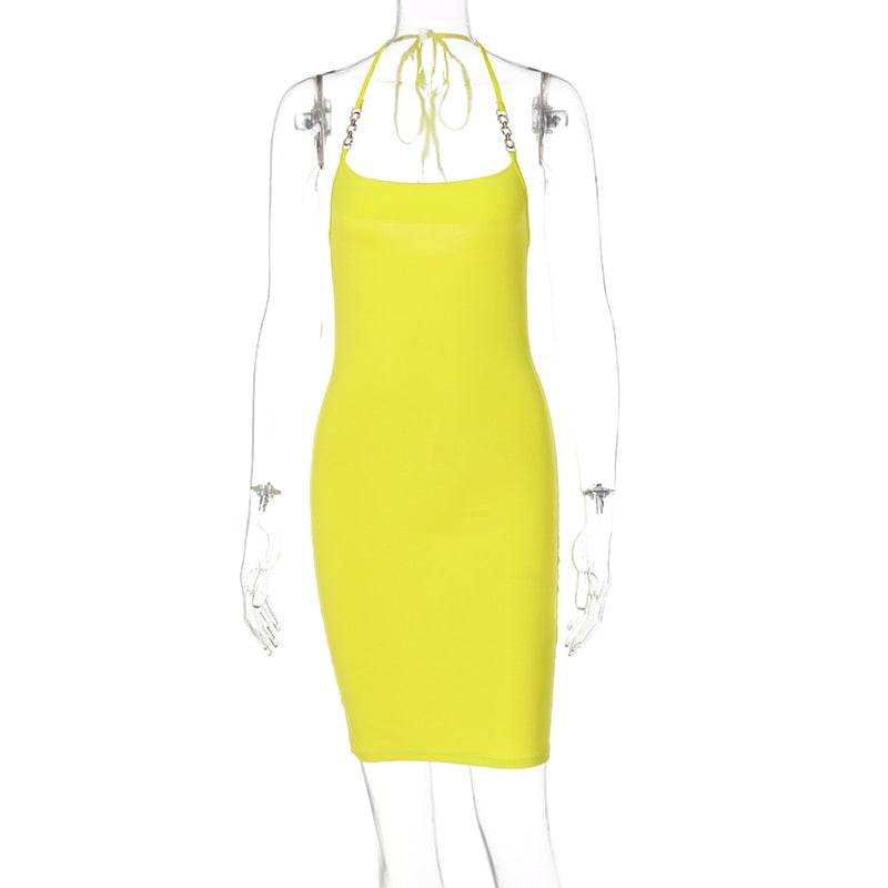 woloong Sleeveless Silk Chain Slip Mini Dress Summer Women Fashion Streetwear Outfits Party Elegant Clothing Y2K