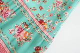 Bohemia Floral Print Long Skirt Turquoise Spliced Ruched Ruffle Hem Hippie Women Adjust Stream Waist Swing Skirts Holiday Beach