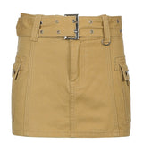 Punk Vintage Cargo Short Skirt With Belt Women Casual Grunge 2000s Mini Pencil Skirts Summer Harajuku Pockets Streetwear
