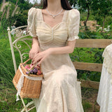 French Vinatge Midi Dresses Women Casual Short Sleeve Elegant Sweet Dress Female Party One Piece Dress Korean Fahion Summer
