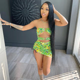 woloong Print Sleeveless Bodycon Halter Hollow Out Sexy Top Mini Dress Set Summer Women Fashion Streetwear Outfits Y2K