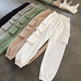 Woloong Aiertu Spring Autumn Vintage Patchwork Joggers Sweatpants Harajuku Woman Trousers Elastics High Waist Solid Pants 5 Colors