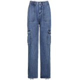 woloong  Weekeep Pockets Patchwork Baggy Jeans Fashion Streetwear 100% Cotton Women Denim Trouser Loose Cargo Pants Korean Jeans Harajuku