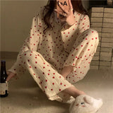 Woloong Sleepwear Women's Cotton Red Heart Print Pijama Long Sleeve Autumn Pajamas Female Set Korean Pyjamas Negligee Cardigan