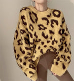 FANIECES Leopard Print Oversized Sweater Pullovers Autumn Loose Batwing Sleeve O-Neck Warm Jumper Casual Streetwear Pull Femme
