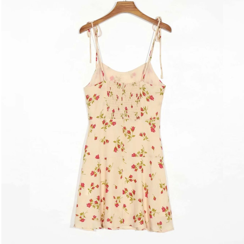 woloong women Fashion Flroal Print mini Dress fitted bodice and back Ruffle hem Female Chic dresses vintage high quality