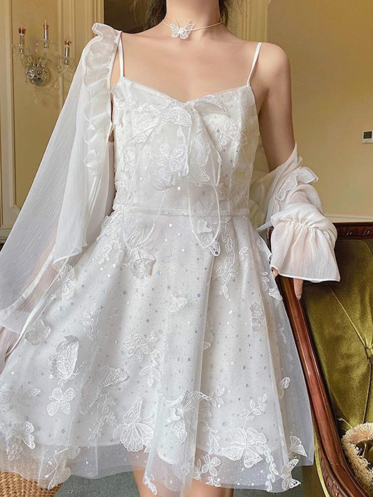 French Fairy Dress Women Elegant Sleeveless Chiffon Mini Dress Casual Floral Print Korean Kawaii Summer Dress Women
