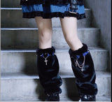 Woloong  Y2K Girl Harajuku Punk Golita Lolita leg warmers spice Women Winter Streetwear furry studed chain cross Leg warmer leg warmers