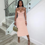 Dress Women Sexy Spahgetti Strap Solid Elegant Maxi  Low Neck Body-Shaping Cleavage Skirt Party Clubwear Female Vestidos