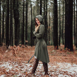 Womens Renaissance Archer cosplay Costumes Hooded Robe Lace Up Vintage Pullover Long Hoodie Dress Cloak Halloween LARP Party