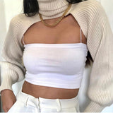 Fashion Autumn Women Female Solid Color High Collar Long Sleeve Mini Sweater Knitwear Pullover Black/Apricot
