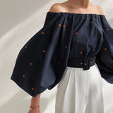 Woloong Fashion Sexy Off Shoulder Blouses Women Spring Summer Lantern Long Sleeve Print Top Vintage Holiday Elegant Shirt Blusas