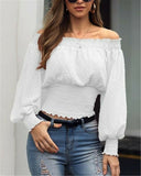 Woloong Hot Off Shoulder Autumn Chiffon Shirts Top Lady Women Long Sleeve Shirt Slim Casual Solid White Blouses