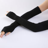 New Long Fingerless Gloves Womens Winter Warmer Knitted Arm Sleeve Fine Casual Soft Girl Goth Clothes Women Punk Gothic Gloves