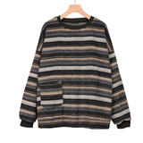 Woloong  Autumn Pullover Women Vintage Striped Oversize Sweater Long Sleeve Knitted Tops Hip Hop  Streetwear Pullover Female