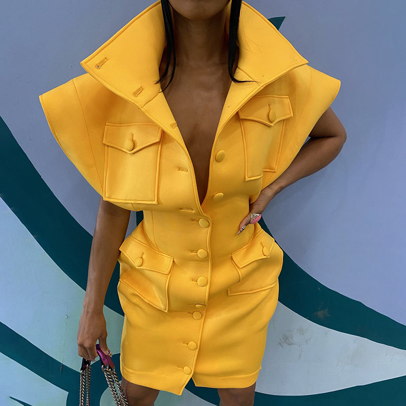 Woloong Sexy Party Club Bodycon Dresses For Women Autumn Solid Sleeveless Button Pockets Mixi Dress Female Streetwears Y2K