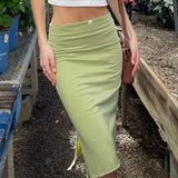 Fresh Green High Waist Midi Skirts Y2K Aesthetic Streetwear Sexy Bodycon Slit Summer White Bow Straight Skirts Women Outfits