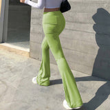Woloong Women Sexy Close-fitting Flared Pants, Solid Color High Waist Trousers