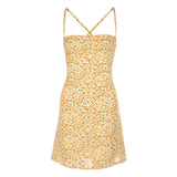 woloong  Beach Sundress Women Sling Straps Backless Cross Short Mini Dress Ruched Summer Sexy Little Flowers Printed Casual Vestidos