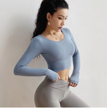 Woloong  Cloud Hide Sexy Sports Bra Women Fitness Long Sleeve Underwear Blouse Push Up Yoga Crop Top Running Gym Shirt Winter Activewear