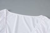 Woloong   Solid Ruched Long Sleeve Deep V Neck Pleated Mini Sexy Dress Summer Autumn Women Fashion Outfits Party Club Y2K