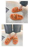 woloong  Women Fashion Metal Chain Warm Fluffy Slippers Cozy Faux Fur  Indoor Floor Outdoor Slides Flat Soft Furry Ladies Celebrities Fli