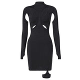 woloong Long Sleeve Hollow Out Sexy Mini Dress Summer Women Fashion Streetwear Outfits Y2K Chic Club Wear