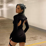 woloong Long Sleeve Hollow Out Sexy Mini Dress Summer Women Fashion Streetwear Outfits Y2K Chic Club Wear