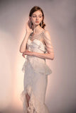 Lace Crochet Ruffles Bodycon Midi Dress Summer Spaghetti Strap Pearl Beading Party Irregular Dresses Women Elegant