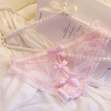 Sweet Underwear Lolita Style Japanese Sexy Transparent Bow Seamless Thong Panties For Women Girls See Through Panty Cute Thing