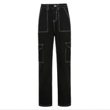 Woloong Aiertu  Weekeep Pockets Patchwork Baggy Jeans Fashion Streetwear 100% Cotton Women Denim Trouser Loose Cargo Pants Korean Jeans Harajuku