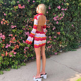 Wave Striped Patchwork Y2K Mini Dresses Backless Long Sleeves Elegant Sundress Fashion Cute Aesthetic 90s Outfits Cuteandpsycho