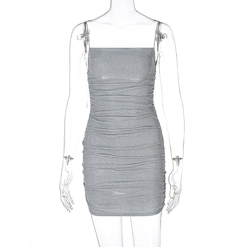 woloong Sleeveless Sequined Shiny Sexy Mini Dress Summer Women Fashion Streetwear Outfits Party Y2K Club Clothing